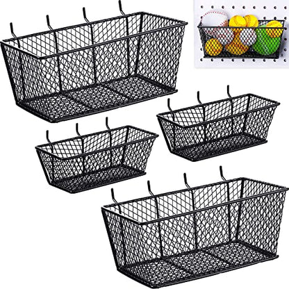 Sieral 4 Pcs Metal Pegboard Baskets Wire Organizer, Small, Large, Black - color: Black, size: Small, Large
