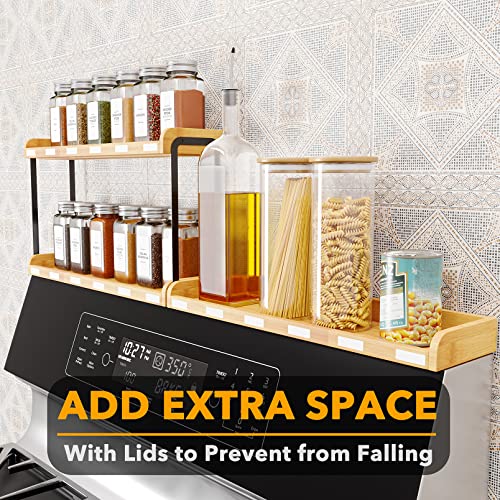 SpaceAid 30" Wide Kitchen Shelf Organizer for Stove, Magnetic Bamboo Spices Shelf for Home Stove Kitchen Storage Organization (Fit for Flat Top Only, 2-Tier) - size: 30" Wide, Natural, 2-Tier