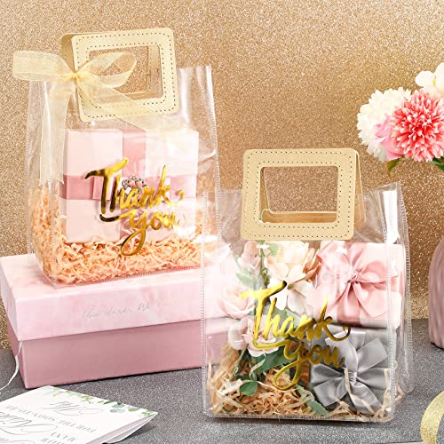 Sabary 12 Pcs Clear Gift Bag with Handle Thank You Gift Handbag, Gold - color: Gold