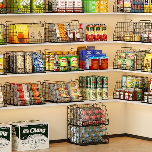 3 Pack XXL Stackable Wire Baskets, Large Storage Bins for Onion, Potato, Vegetable, Fruit, Snack, Pantry Baskets for Kitchen Cabinet Countertop, Pantry Organizers and Storage Solutions - size: 3 Pack-Wide 15.4"W x 11.8"D