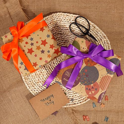 VOWOVOSDAY Happy Birthday Wrapping Paper,Gift Wrapping Paper Roll,Kraft Wrapping Paper-17 inch X 33 Feet Per roll,Colorful Stars Pattern For Boys Girls,Baby Shower(10Brown Star) - color: Kraft Star