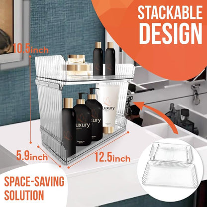 Skywin Stackable Plastic Storage Bins Open Front, 2-Tier - Clear
