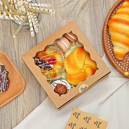 Moretoes 15pcs Cookie Boxes with Window, 6x6x3 In Bakery Boxes for Treats - color: Brown