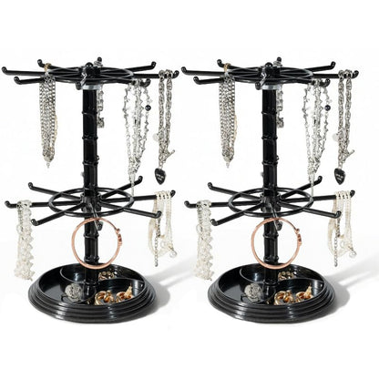 2pcs black 2 Tier Rotating Jewelry Display Stand, Necklace Holder, Jewelry Tree Stand, DIY Organizer for Bracelets, Necklaces, Earrings, Rings, Watches (2 pcs black) - color: 2 pcs black