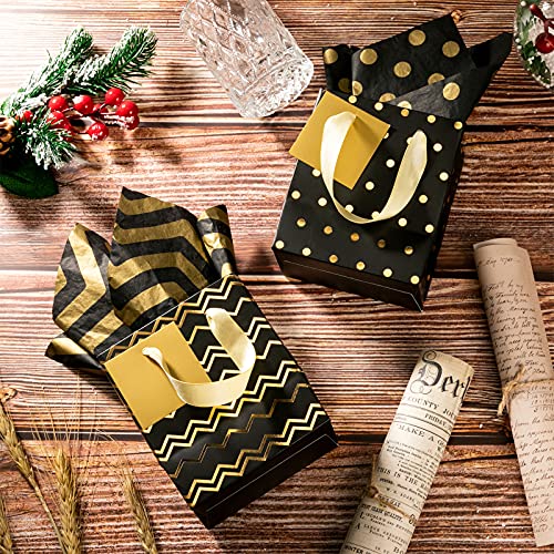 Tenare 12 Pcs Small Gift Bags Bulk,7 x 4 x 9 Inch,Black Gold - color: Black Gold, size: 7 x 4 x 9 Inch