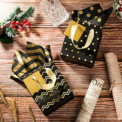 Tenare 12 Pcs Small Gift Bags Bulk,7 x 4 x 9 Inch,Black Gold - color: Black Gold, size: 7 x 4 x 9 Inch