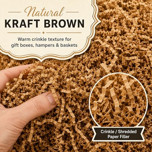 STRBOXONG Kraft Brown Crinkle Paper Filler 1 LB, Recyclable Crinkle Cut Paper Shred for Gift Baskets, Handmade Gift Boxes, Etsy Orders, Gift Bags, Small Business and Natural Packaging - color: Kraft