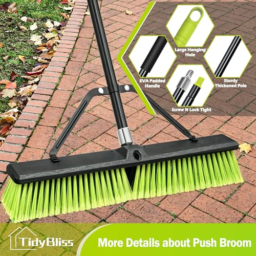 TidyBliss 24” Wide Push Broom Outdoor Heavy Duty with 63” Long Handle - color: Yellow-green