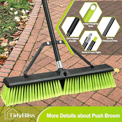 TidyBliss 24” Wide Push Broom Outdoor Heavy Duty with 63” Long Handle - color: Yellow-green