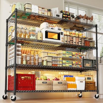 REIBII Extra-Wide 60"W 4-Tier Wire Shelving with Wheels, 2399lbs for Garage - size: 4-Tier,60" W X 65.5" H X 18" D