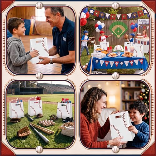 Pasimy 12 Pcs Baseball Gift Bags with Handles, Baseball Plastic Treat Bags - style: Baseball
