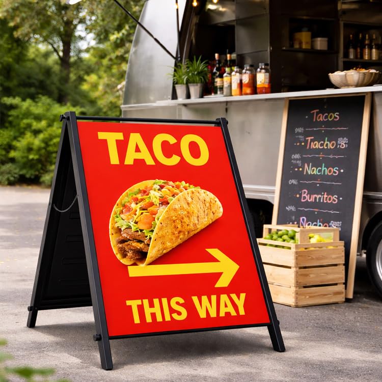24"x24" Premium Heavy-Duty A-Frame Sign Stand – Holds 2 Insert Boards + 1 Hanging Sign | Weatherproof Sidewalk Sign Holder for Business, Real Estate, Restaurants & Events (STAND ONLY) (1)