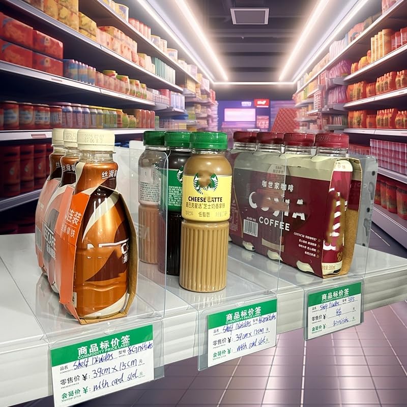 20 Pcs 39*15CM Transparent Shelf Dividers with Card Slot，Adjustable Shelf Organizers, Crystal Clear PVC, Ideal for Product Display and Organization on Wire Shelves, Retail Shelving by Clip Strip - size: 3915-Card Slot