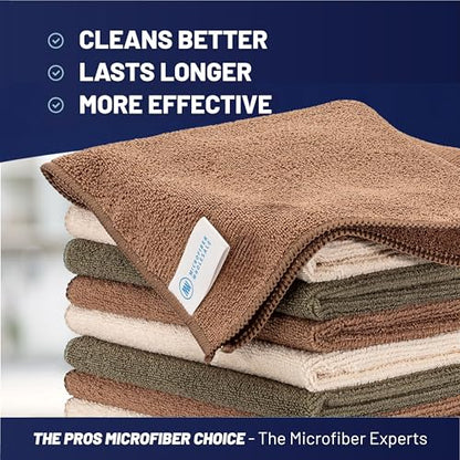 MW Pro Multi-Surface Microfiber Towel – Sand, Olive, Tan 12 Pack |16"x16" Premium Cleaning Cloth | Clean, Dust, Polish, Absorb | Large - color: Sand, Olive, Tan