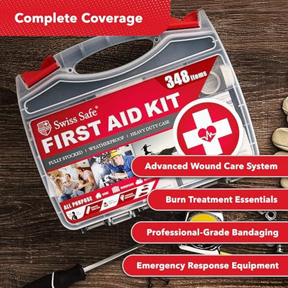 Swiss Safe 2-in-1 348 Pcs Large First Aid Kit for Camping, Travel & Car