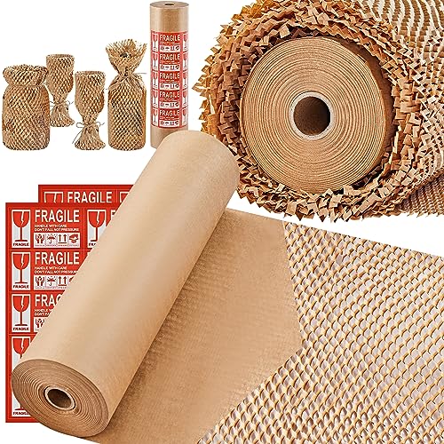 JARLINK 4 Pack Stretch Film, 15" x 1000ft Shrink Wrap for Pallet Wrap W/Honeycomb Packing Paper, 15"x 213' Bubble Packing Wrap for Packing/Shipping/Moving