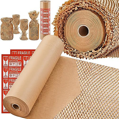 JARLINK 4 Pack Stretch Film, 15" x 1000ft Shrink Wrap for Pallet Wrap W/Honeycomb Packing Paper, 15"x 213' Bubble Packing Wrap for Packing/Shipping/Moving