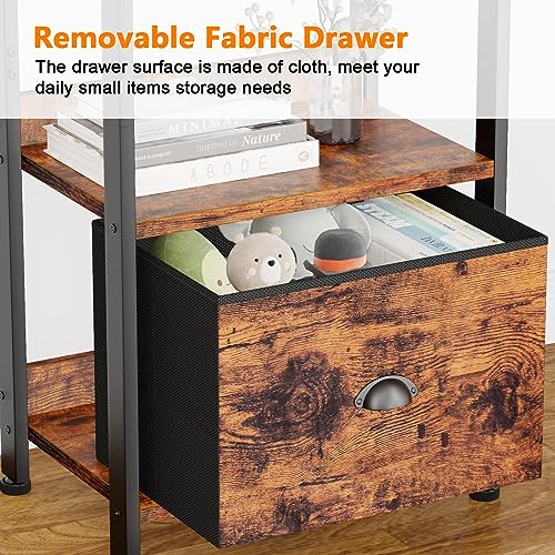 Furologee 5 Tier Bookshelf with Drawer, Tall Narrow Bookcase, Rustic Brown - color: Rustic Brown, size: 5 Tier