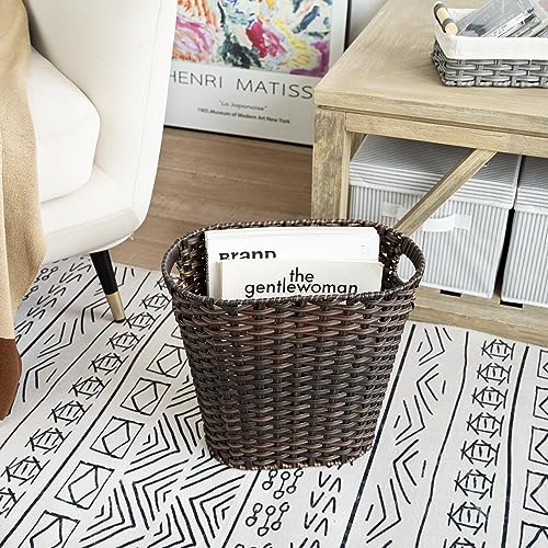 GRANNY SAYS Office Trash Can, Wicker Waste Basket for Bathroom, Dark Brown - color: Dark Brown, size: Rectangular - 13"L x 7½"W x 12¼"H