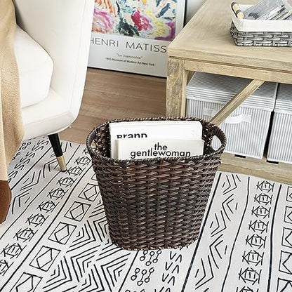 GRANNY SAYS Office Trash Can, Wicker Waste Basket for Bathroom, Dark Brown - color: Dark Brown, size: Rectangular - 13"L x 7½"W x 12¼"H