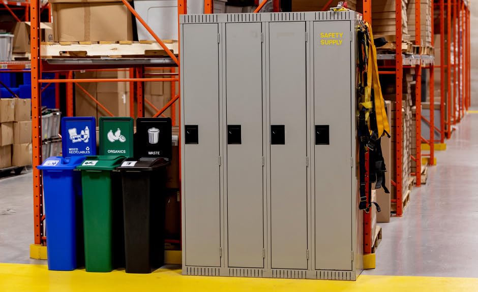 Waste Wise 23 Gallon Recycled HDPE Waste and Recycling Bin for Commercial Spaces - (Green w/Sign & Lid, Organics) - color: Green Organics
