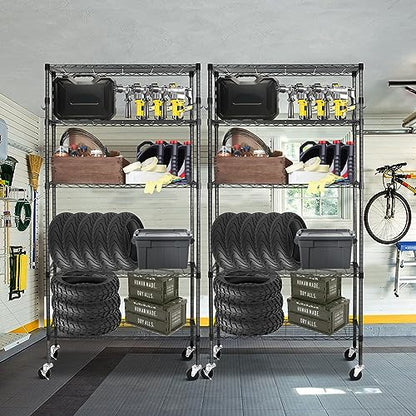 BolDuck 5 Tier Storage Shelves with Wheels, 1750lbs Capacity Heavy Duty Shelving Units, 14x36x75inch Adjustable Metal Shelf Wire Shelving Rack for Garage, Kitchen, Office, Black - size: 5 Tier Shelf