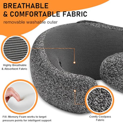 Travel Pillow - Hooded Neck Pillow Airplane Memory Foam Filling - color: Dark Gray