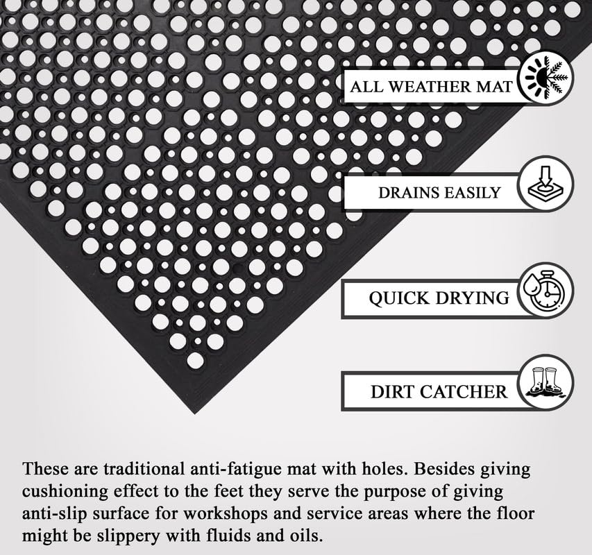 A1 Home Collections Anti Fatigue Mat, 0.6" Thick Heavy Duty Rubber Floor Mat with Drainage Holes - Non-Slip Kitchen, Bar & Restaurant Mat, 32x47 in (3 Pack) - size: 3 Pack - 47"L x 32"W x 0.6"Th