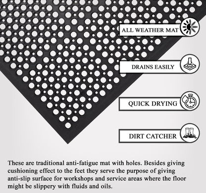 A1 Home Collections Anti Fatigue Mat, 0.6" Thick Heavy Duty Rubber Floor Mat with Drainage Holes - Non-Slip Kitchen, Bar & Restaurant Mat, 32x47 in (3 Pack) - size: 3 Pack - 47"L x 32"W x 0.6"Th