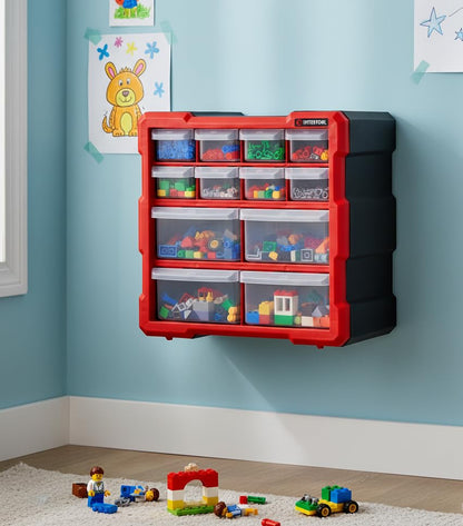 INTERTOOL Small Parts Organizer - 12 Removeable Bin Drawers - Tool Box for Storing Hardware and Garage Organization - For Screws, Bolts, Legos, Arts and Crafts - 10” x 10” x 6” - BX08-4024 - style: 12 Drawers