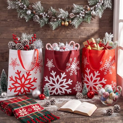 Hosuly 15 Pcs Large Christmas Snowflake Gift Bags 15 x 17 Inch Winter Wonderland Tote Reusable Frozen Jumbo Bags with Handle for Winter Party Favor Supply - style: Christmas Snowflake