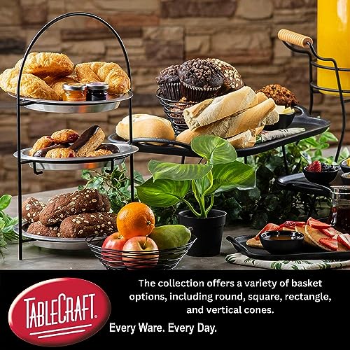 Tablecraft Artisan Oval Baskets Black 9inch - Pack of 6 | Serving Baskets, Wire Baskets, Bread Baskets, Chip Baskets, Food Baskets - size: 9.25 by 6.25 Inch