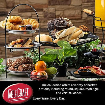 Tablecraft Artisan Oval Baskets Black 9inch - Pack of 6 | Serving Baskets, Wire Baskets, Bread Baskets, Chip Baskets, Food Baskets - size: 9.25 by 6.25 Inch