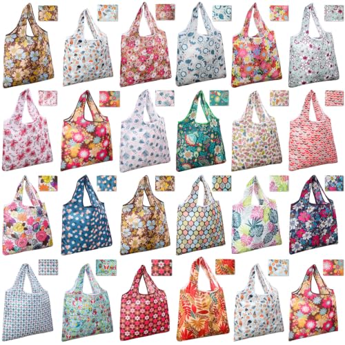Eccliy 24 Pcs Reusable Grocery Bags Shopping Bags Foldable, Flower Style - style: Flower Style