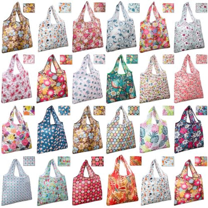 Eccliy 24 Pcs Reusable Grocery Bags Shopping Bags Foldable, Flower Style - style: Flower Style