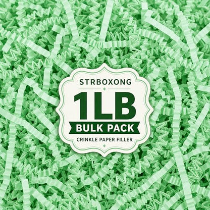 STRBOXONG Light Green Crinkle Paper Filler 1 LB, Recyclable Crinkle Cut Paper Shred for Easter Baskets, Spring Gifts, Floral Gift Boxes, Baby Shower Favors, Natural Style and Craft Packaging - color: Light Green