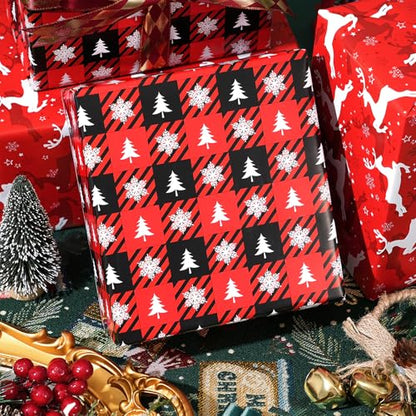 Ulmasinn Reversible Christmas Wrapping Paper - 17" x33ft Double Sided, Red Nordic Reindeer & Snowflake, Heavy Duty & Wrinkle-Free, Xmas Gift Wrap for Presents - color: Christmas Red Reindeer