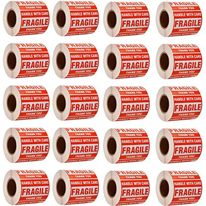 Immuson Warning Fragile Tape, 3" X 2" Fragile Handle with Care Warning Stickers for Shipping and Packing,500 Labels Per Roll (20 Rolls) - size: 20 Rolls
