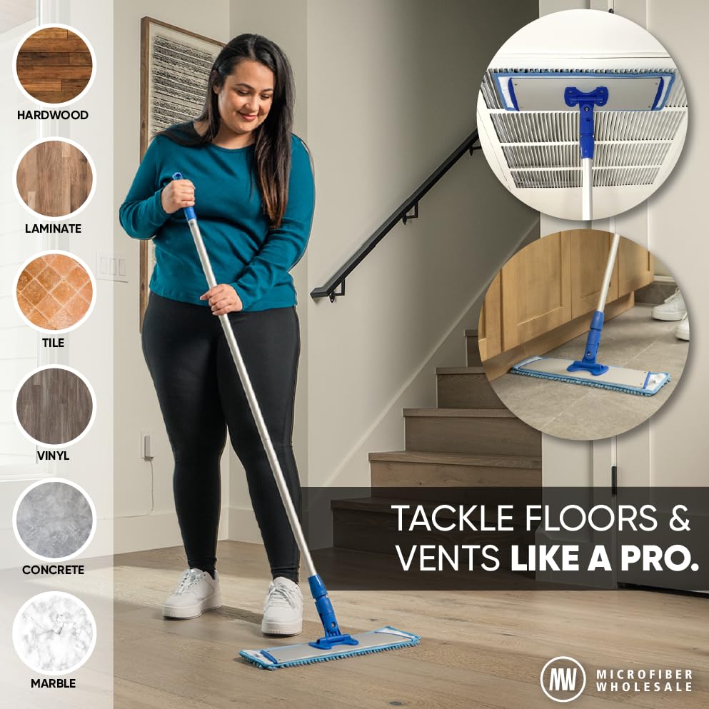 18" Mucho Mop Microfiber System - Mops for Floor Cleaning - Hardwood Floor Mop for Tile, Laminate, Wood, Vinyl Floors | Washable Pads | Dry & Wet Mopping - size: 18" Kit