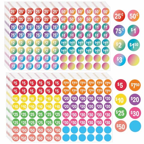 2304 Pcs Yard Sale Price Stickers,14 Types Pre-Printed Price Tags,Garage Sale Price Sticker for Garage Sale Supplies,Neon Pricing Tags Yard Sale Sign for Retail Small Business,Flea Market,Moving Sale - color: Rainbow