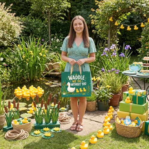 Hkshaoda Waddle We Do Without You Duck Gift Bag Set with Tissue Paper and Card, Large Farewell Party Favor Bags for Goodbye, Retirement, Graduation, Teacher Appreciation, Coworkers and Friends