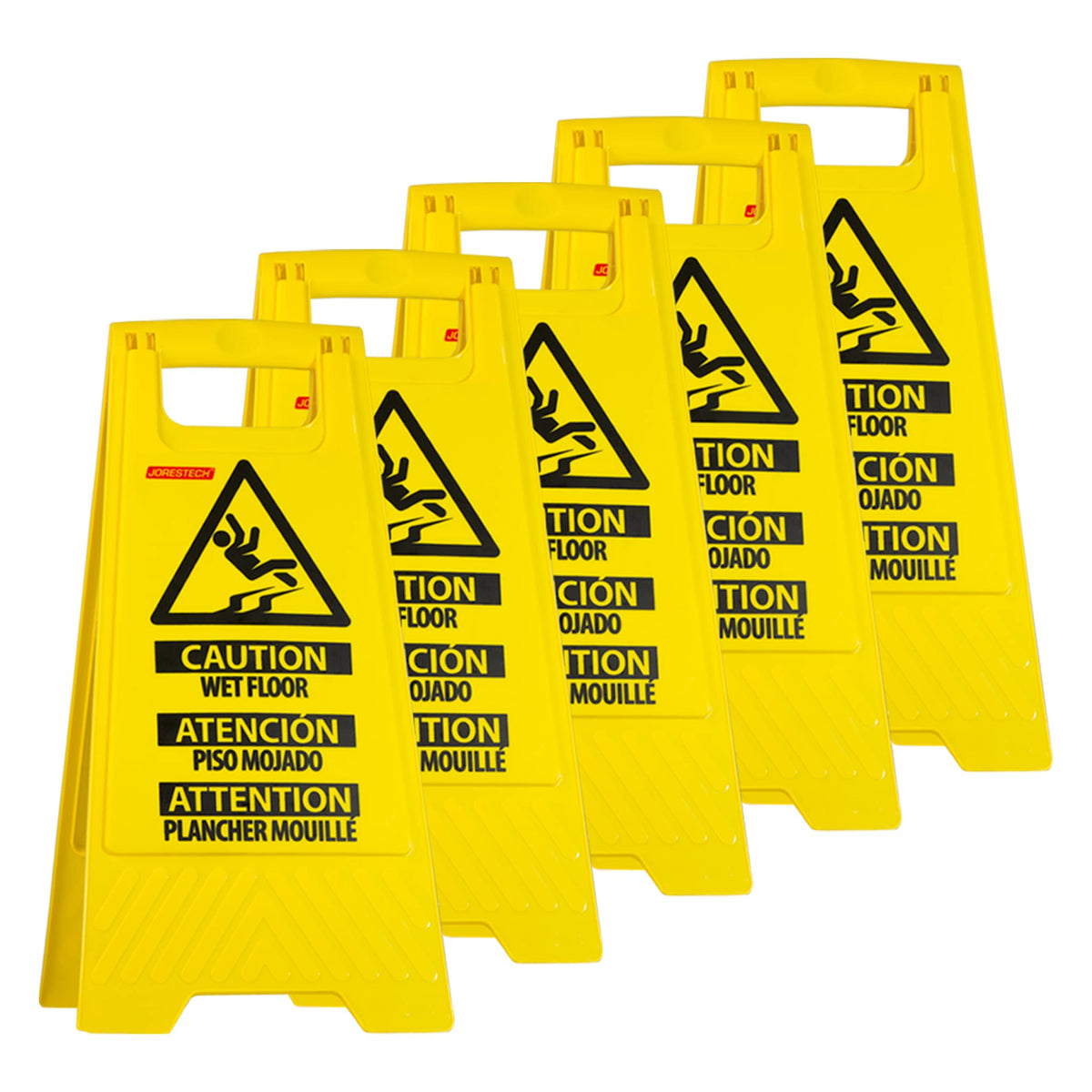 JORESTECH Caution Warning Sign Wet Floor, Yellow Muiltiligual: English, Spanish, and French (5)