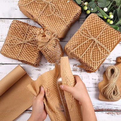 Honeycomb Packing Paper, 15"x300' Eco Friendly Packing Materials for Shipping Breakable Recyclable Moving Supplies Paper Bubble Wrap Sheets Roll with 20 Fragile Sticker Labels - size: 15"x300'