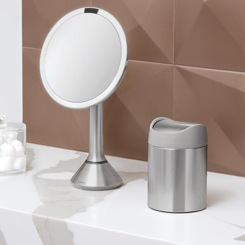 simplehuman Mini Countertop Trash Can, 1.5L / 0.4 Gallon Compact Vanity Trash Can, Balanced Swing Lid, Brushed Stainless Steel - color: Brushed Stainless Steel