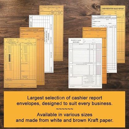 500 Cashier Depot - Cashier’s Report Envelopes MT235 – 4 1/2" x 10 3/8", White 24lb Paper, Cash Deposit Report, Money Envelopes for Retail, Restaurants, Hotels, Small Business, Gum Flap, 500 Count