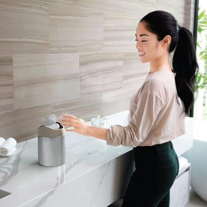 simplehuman Mini Countertop Trash Can, 1.5L / 0.4 Gallon Compact Vanity Trash Can, Balanced Swing Lid, Brushed Stainless Steel - color: Brushed Stainless Steel