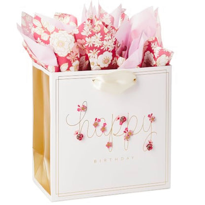 Hallmark Signature 7" Medium Birthday Gift Bag with Tissue Paper (Pink Flowers) - size: 1 count (Pack of 1), style: Pink Flowers